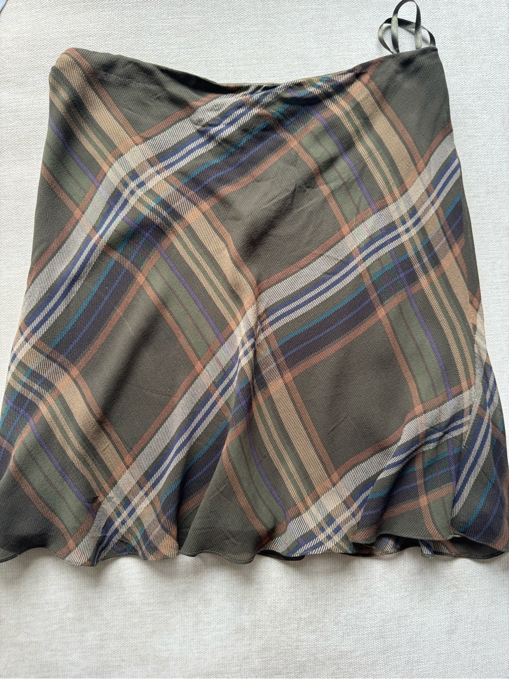Vintage LAUREN by Ralph Lauren Olive Plaid Silk Slip Skirt - Picture 3 of 7